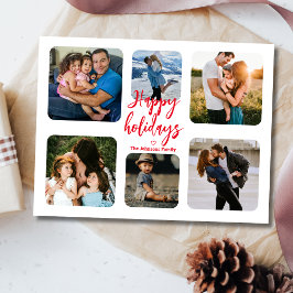 Cartão Postal manuscrito vermelho 6 fotos colagem feriados feliz