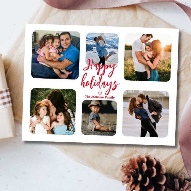 Cartão Postal manuscrito vermelho 6 fotos colagem feriados feliz (Criador carregado)