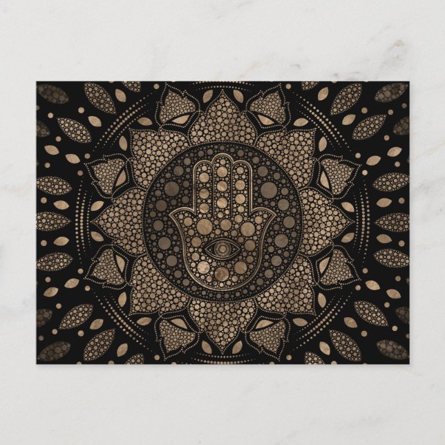 Cartão Postal Mão de Hamsa - Mão de Fátima em Lotus mandala (Frente)