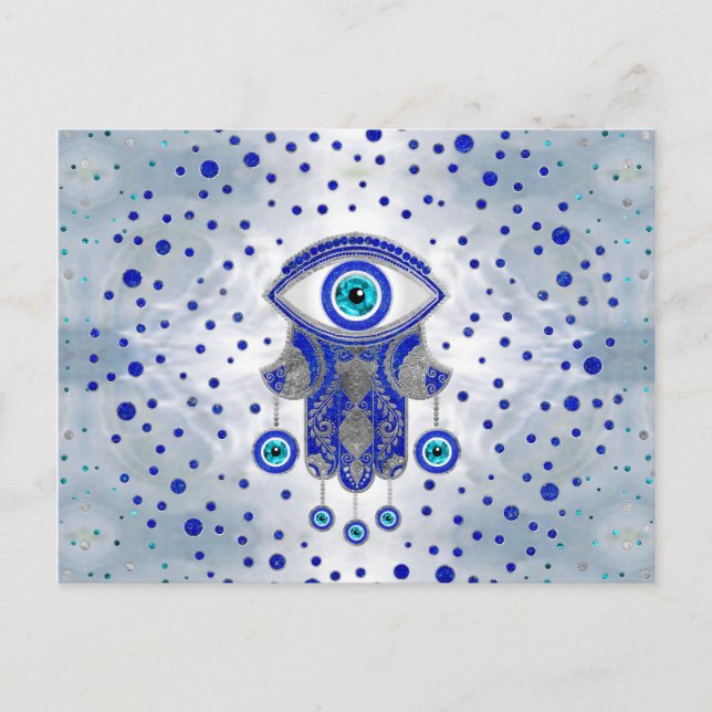 Cartão Postal Mão de Hamsa - Mão de Fatima Lapis Lazuli e Silver (Frente)