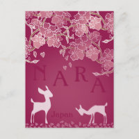 Mão de Nara Japan Sakura Deer Ilustrada