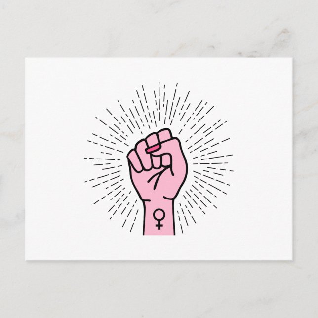 Cartão Postal Mão feminista com símbolo feminino (Frente)
