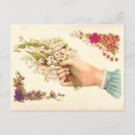 Cartão Postal Mão Vintage do Amor Obrigado com Flores