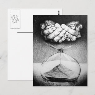 Cartão Postal Mãos de ampulheta do tempo Lápis desenho Arte su