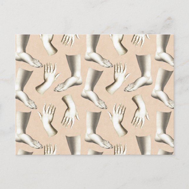 Cartão Postal Mãos de Gravação Antigas Elegantes com Pés Única (Frente)