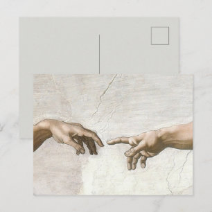 Cartão Postal Mãos de Michelangelo Criação de Adão Arte Fina