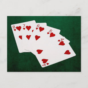 Cartão Postal Mãos de Poker - Straight Flush - Naipe de Copas