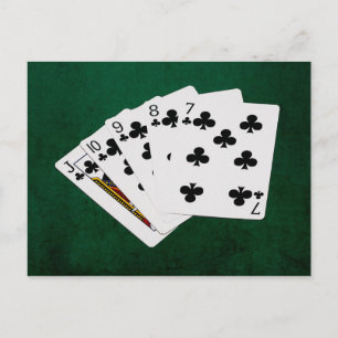 Cartão Postal Mãos de Poker - Straight Flush - Naipe de Paus