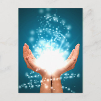 Cartão Postal Mãos verdes para cicatrização chakra Reiki energia