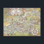 Cartão Postal Map of the Loire Valley of France Postcard<br><div class="desc">A vintage postcard map beautifully illustrates the Loire Valley of France and has been repurposed!</div>