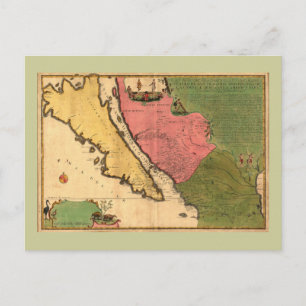 Cartão Postal Mapa 1720 - La California ou Nouvelle Caroline