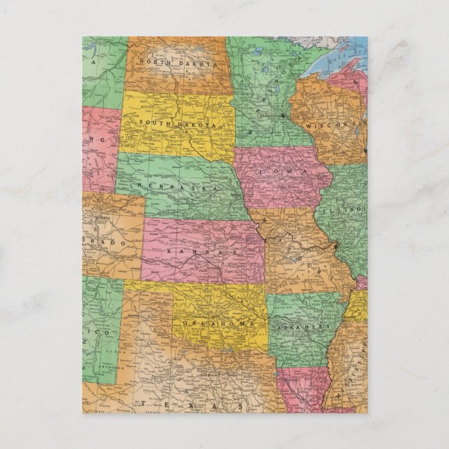 Cartão Postal Mapa 3 dos Estados Unidos (Frente)