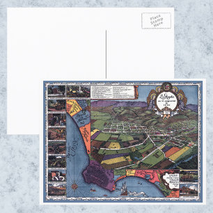 Cartão Postal Mapa aéreo antigo de Los Angeles, Califórnia