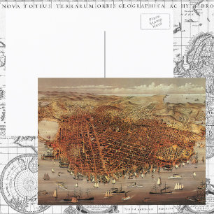 Cartão Postal Mapa Aéreo Antiquado de São Francisco, Califórnia