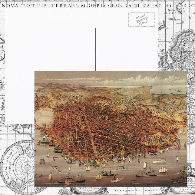 Cartão Postal Mapa Aéreo Antiquado de São Francisco, Califórnia (Criador carregado)