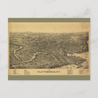 Cartão Postal Mapa Aéreo de Plattsburgh Nova York (1899)