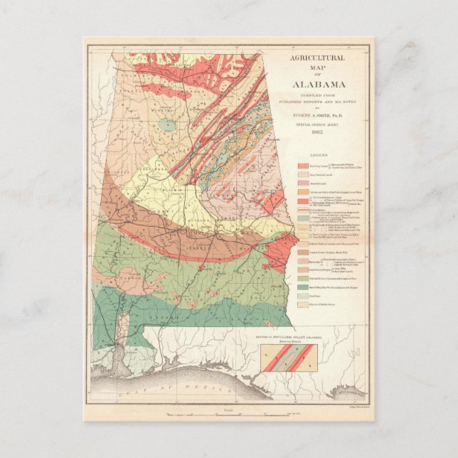 Cartão Postal Mapa agrícola do Alabama (1882) (Frente)