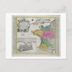 Cartão Postal Mapa alemão mostrando ataques navais ingleses em 