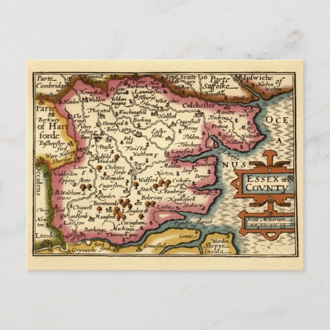 Cartão Postal Mapa Antigo Atlas Antiquário da Condado de Essex I (Frente)