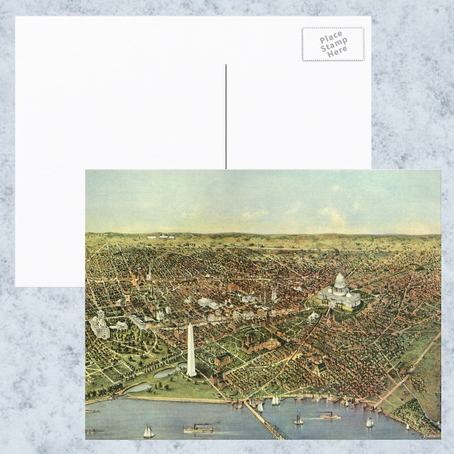 Cartão Postal Mapa antigo com uma Visão Panorâmica de Washington (Criador carregado)