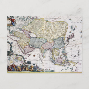 Cartão Postal Mapa antigo da Ásia 1696