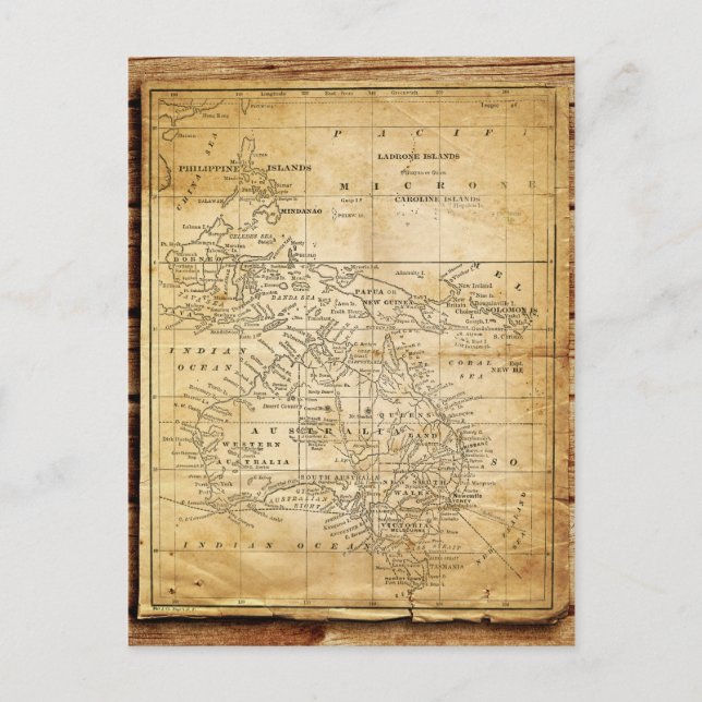 Cartão Postal Mapa Antigo da Australásia (Frente)