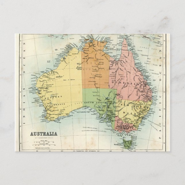 Cartão Postal Mapa antigo da Austrália (Frente)