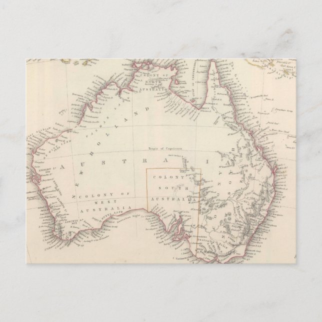 Cartão Postal Mapa Antigo da Austrália (1848) (Frente)