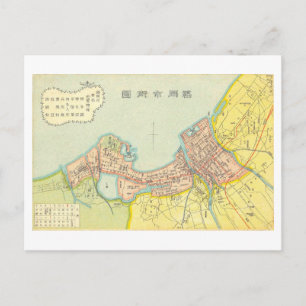 Cartão Postal Mapa Antigo da Cidade de Fukuoka, Japão