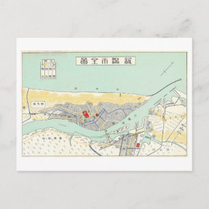 Cartão Postal Mapa Antigo da Cidade de Niigata, Japão