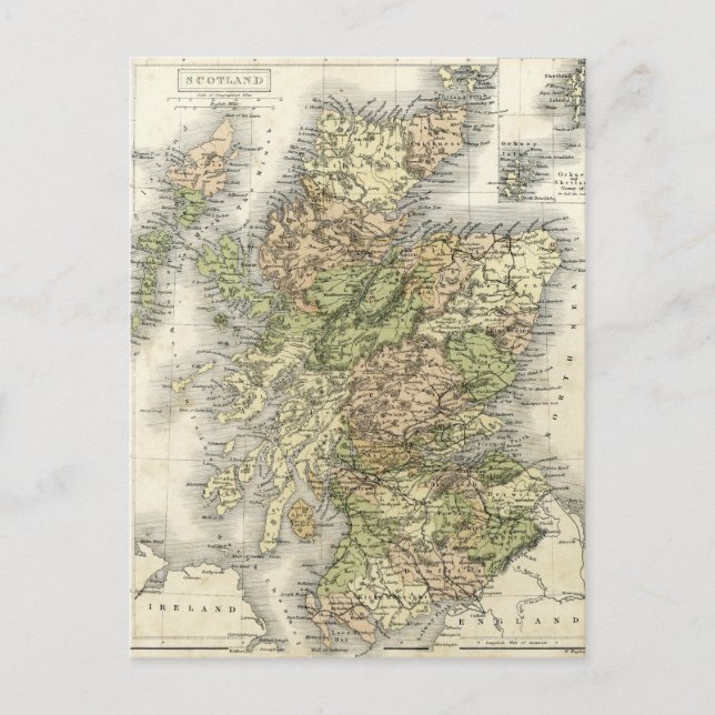 Cartão Postal Mapa antigo da Escócia (Frente)