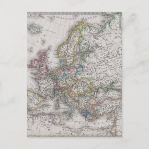 Cartão Postal Mapa antigo da Europa cerca de 1862
