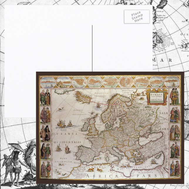Cartão Postal Mapa antigo da Europa por Willem Jansz Blaeu, c161 (Criador carregado)