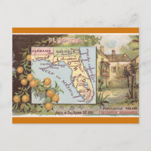 Cartão Postal Mapa Antigo da Flórida