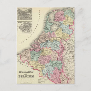 Cartão Postal Mapa Antigo da Holanda e Bélgica (1856)