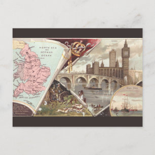 Cartão Postal Mapa Antigo da Inglaterra