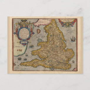 Cartão Postal Mapa antigo da Inglaterra de 1573