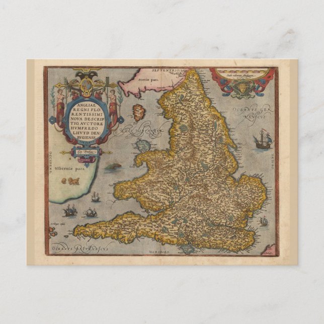 Cartão Postal Mapa antigo da Inglaterra de 1573 (Frente)