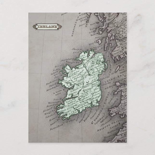 Cartão Postal Mapa antigo da Irlanda, verde (Frente)