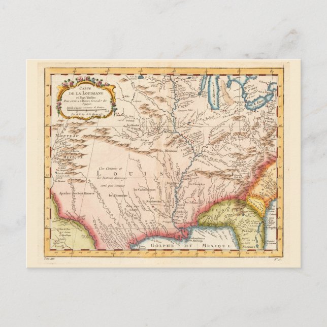 Cartão Postal Mapa antigo da Louisiana de 1760 (Frente)