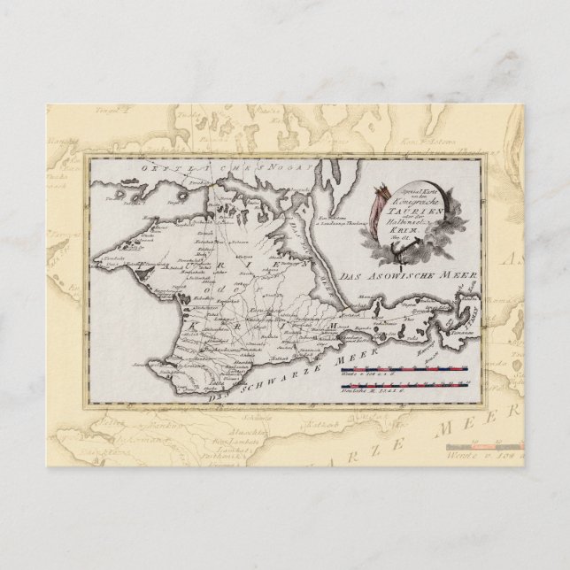 Cartão Postal Mapa antigo da Península da Crimeia (Frente)