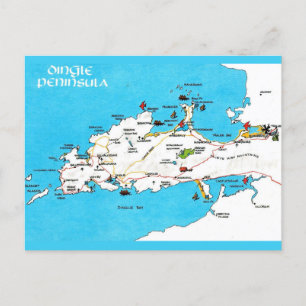 Cartão Postal Mapa Antigo da Península de Dingle na Irlanda