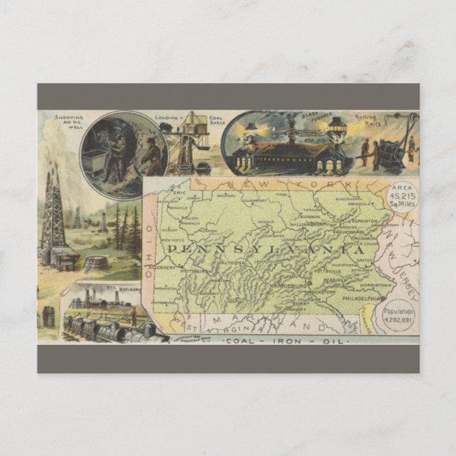 Cartão Postal Mapa Antigo da Pensilvânia (Frente)