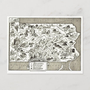 Cartão Postal Mapa Antigo da Pensilvânia