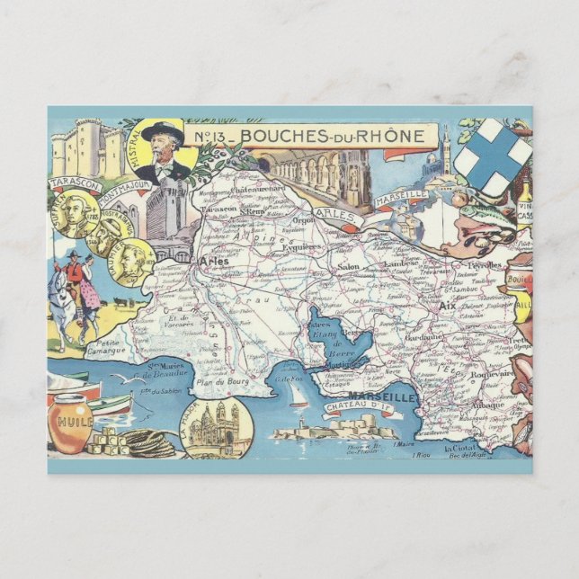 Cartão Postal Mapa Antigo da Provença França (Frente)