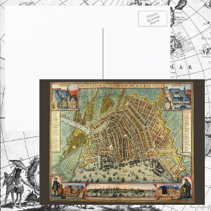 Cartão Postal Mapa Antigo da Rua de Amsterdã, Holanda