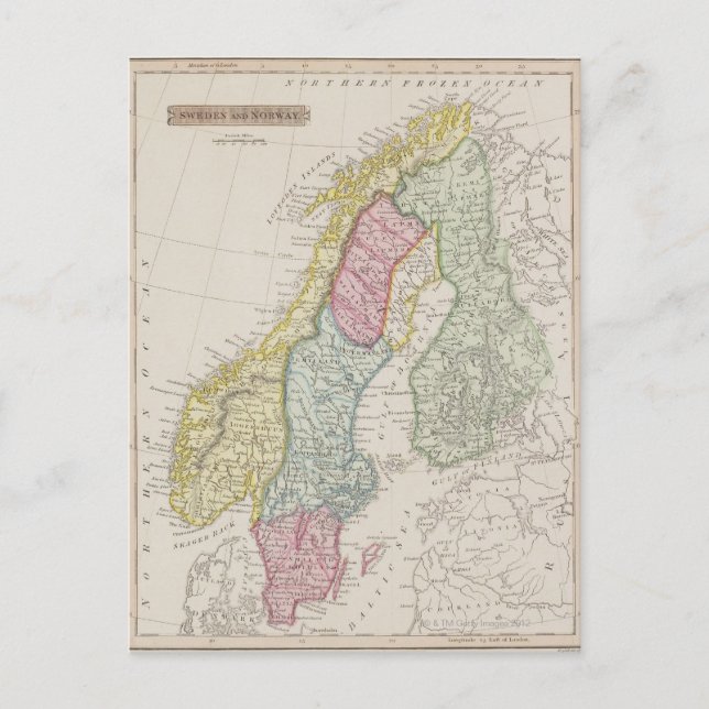 Cartão Postal Mapa antigo da Suecia (Frente)