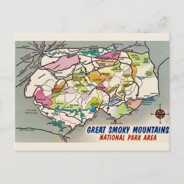 Cartão Postal Mapa Antigo das Grandes Montanhas Fumos (Frente)