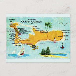 Cartão Postal Mapa Antigo das Ilhas Cayman