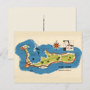 Cartão Postal Mapa Antigo das Ilhas Grand Cayman